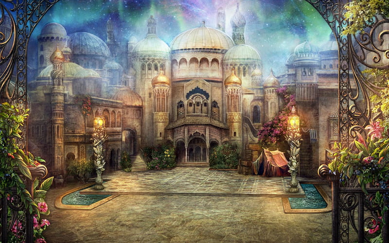 Palace, pretty, house, scenic splendid, cg, bonito, magic, sweet, nice, fantasy, anime, beauty, scenery, realistic, light, gorgeous, lovely, building, awesome, castle, scene, HD wallpaper