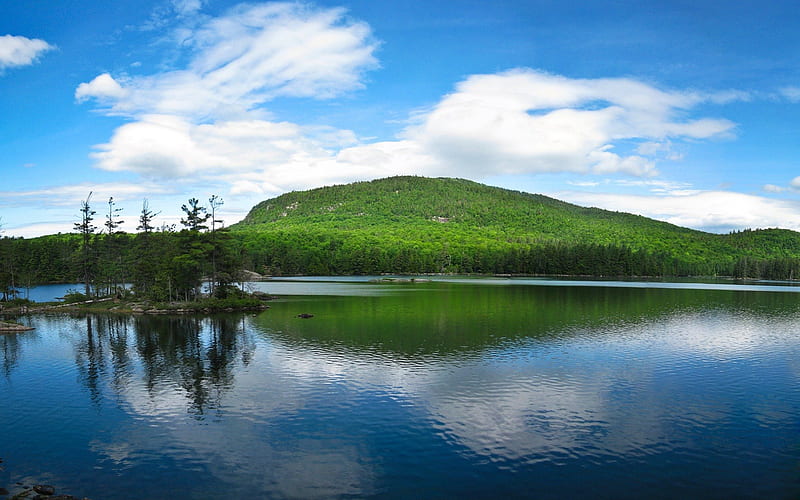 Adirondack State Park, New York, newyork, park, state, trees, adirondack, sky, clouds, lake, water, nature, reflection, HD wallpaper