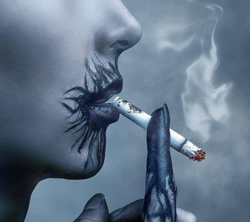lips, cigarette, poison, smoke, HD wallpaper