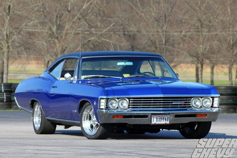 1967-Chevrolet-Impala, Classic, GM, Bowtie, Blue, HD wallpaper
