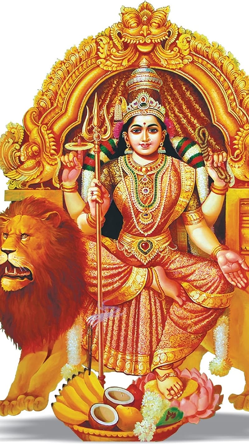 Durga Thakur, Sitting On Lion, goddess, devi maa, HD phone wallpaper