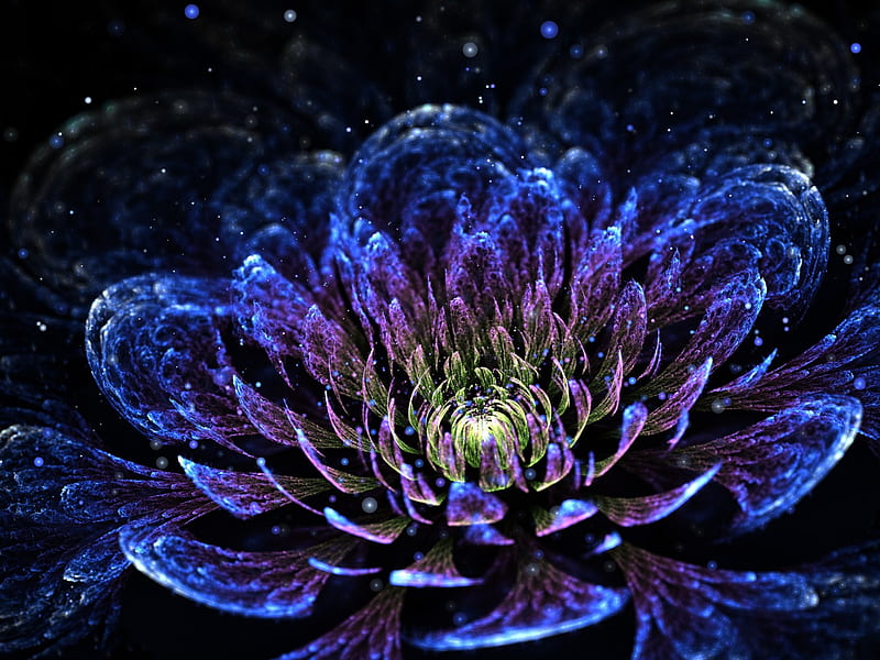 Lovely Graphic Flower, 3d, bokeh, chrysanthemum, flower, graphics, petals, abstraction, blue, HD wallpaper