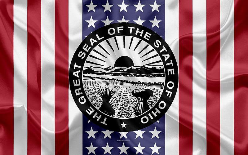 Ohio, USA American state, Seal of Ohio, silk texture, US states, emblem, states seal, American flag, HD wallpaper