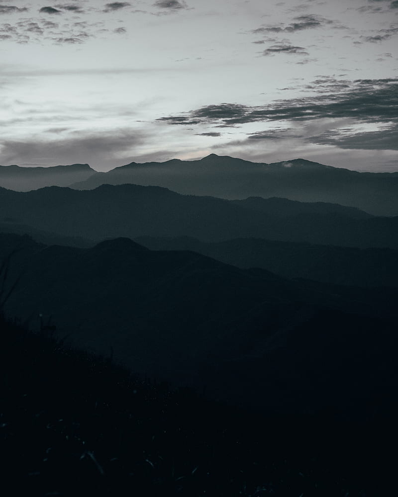 mountains, fog, dusk, dark, landscape, HD phone wallpaper