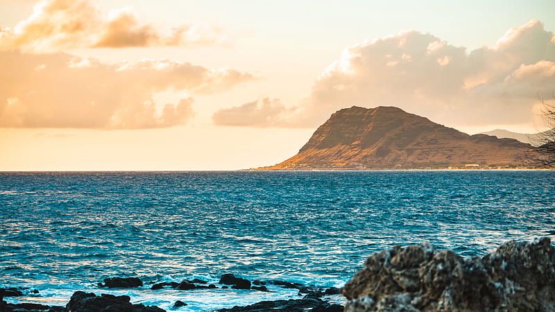 Brown Mountain In Front Of Blue Ocean During Daytime Nature, HD wallpaper