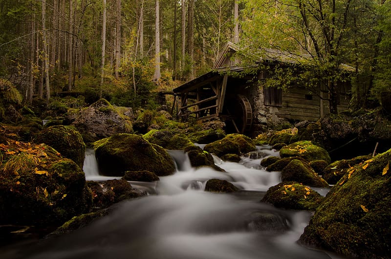 Waterfall, Forest, Fall, Austria, , Watermill, Boulder, Torrent, Old Watermill, HD wallpaper