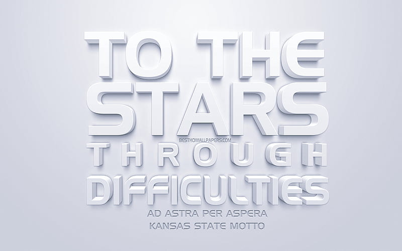 To the stars through difficulties, Kansas State Motto, Ad astra per aspera, white 3d art, white background, symbols, USA, HD wallpaper