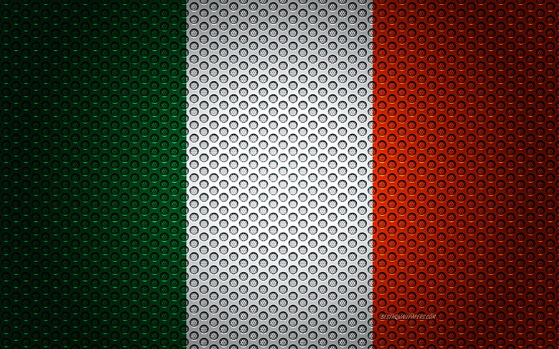 Flag of Ireland creative art, metal mesh texture, Ireland flag, national symbol, Ireland, Europe, flags of European countries, HD wallpaper