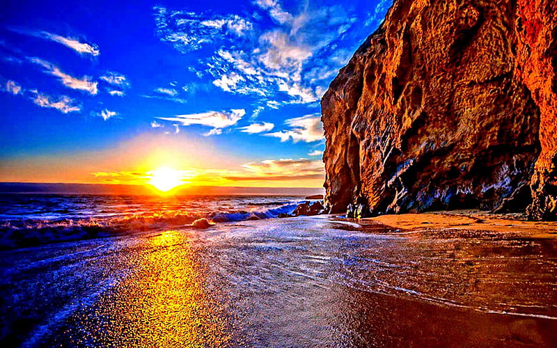 Sea Horizon, pretty, sun, mount, bonito, sunset, clouds, sea, wave, beach, graphy, calm, stone, beauty, reflection, scenery, hill, blue lovely, view, clear, ocean, clean, sky, water, seashore, peaceful, nature, scene, coast, HD wallpaper