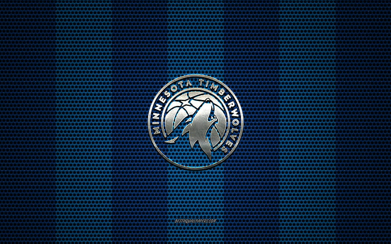 Minnesota Timberwolves logo, American basketball club, metal emblem, blue metal mesh background, Minnesota Timberwolves, NBA, Minneapolis, Minnesota, USA, basketball, HD wallpaper