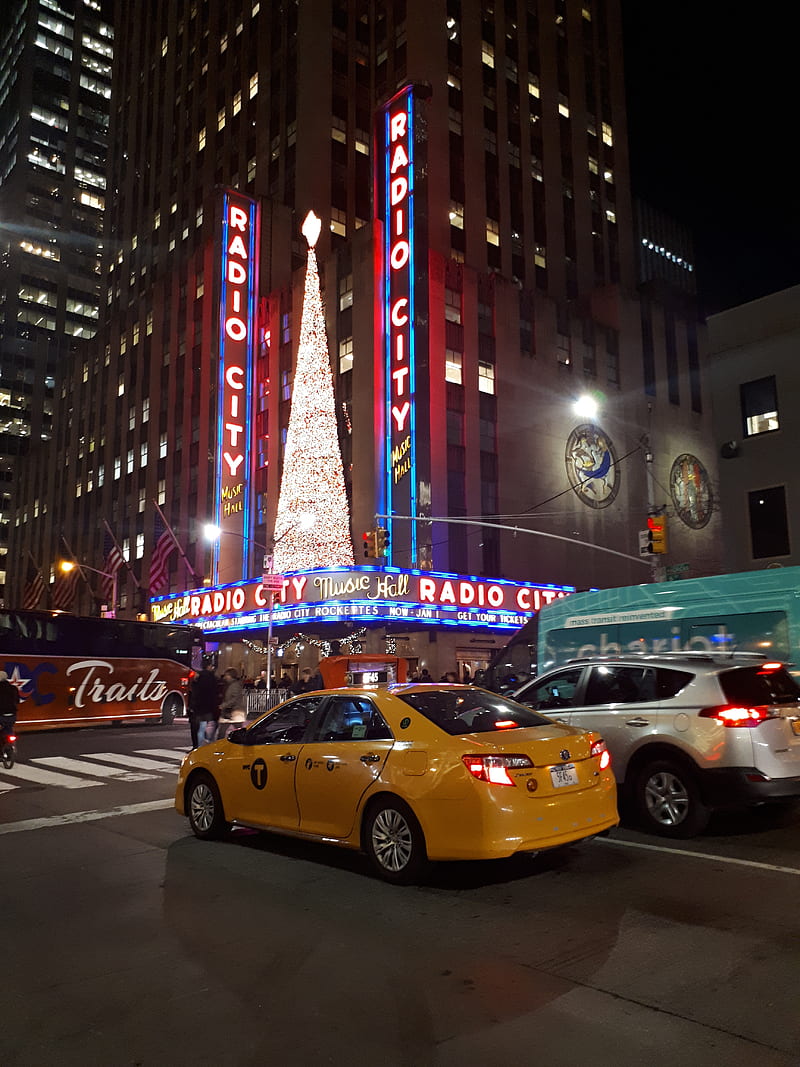 New york, christmas, taxi, yellow, HD phone wallpaper