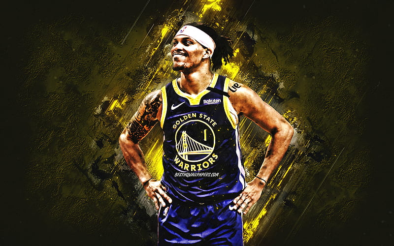 Damion Lee, NBA, Golden State Warriors, yellow stone background, American Basketball Player, portrait, USA, basketball, Golden State Warriors players, HD wallpaper