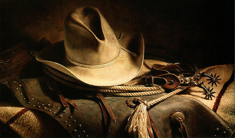 cowboy clobber, spurs, cowboy, lasso, hat, HD wallpaper