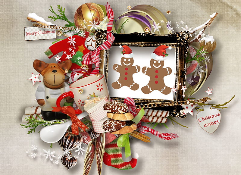 Christmas, ornaments, decorations, Holiday, gingerbread man, HD wallpaper