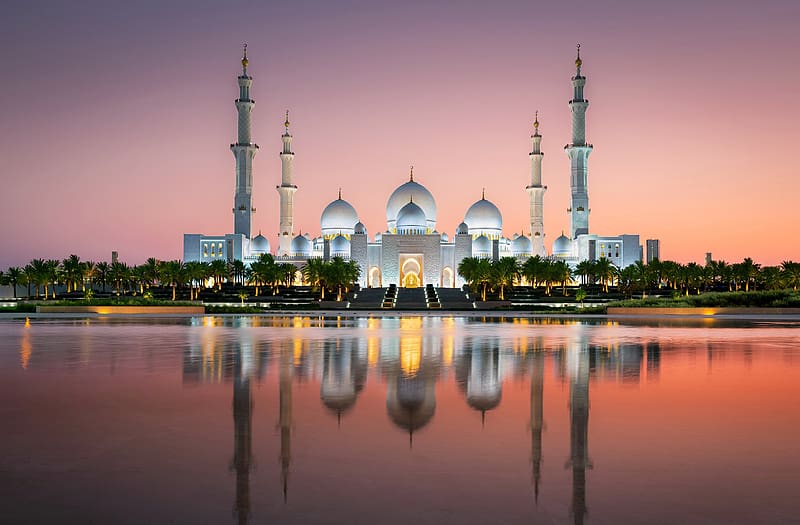 Architecture, Reflection, United Arab Emirates, Abu Dhabi, Mosque, Religious, Sheikh Zayed Grand Mosque, Mosques, HD wallpaper