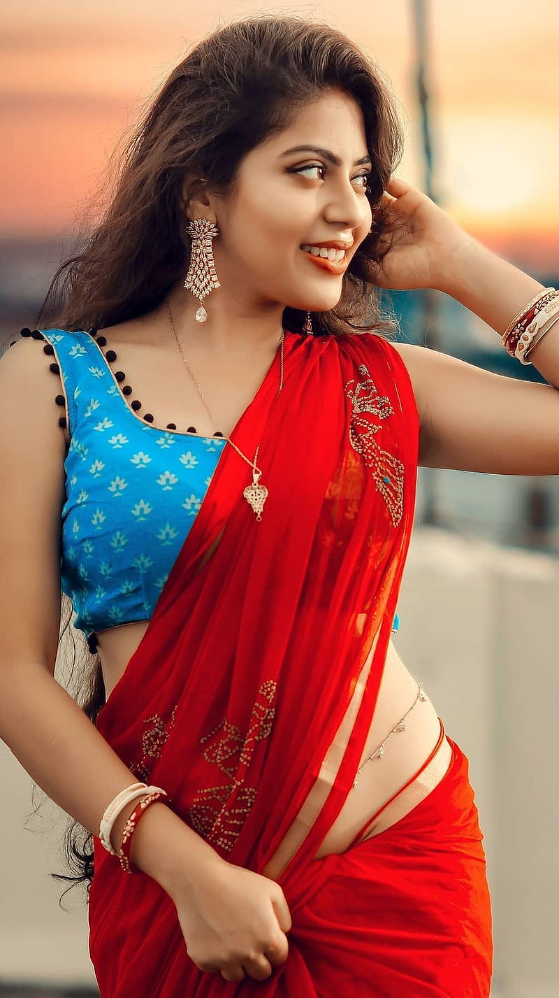 Sayani Saha , red saree, HD phone wallpaper