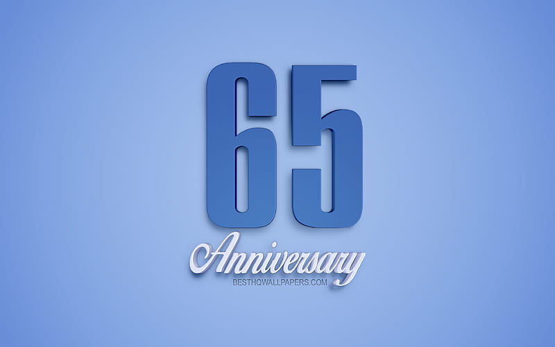 65th Anniversary sign, 3d anniversary symbols, blue 3d digits, 65th Anniversary, blue background, 3d creative art, 65 Years Anniversary, HD wallpaper