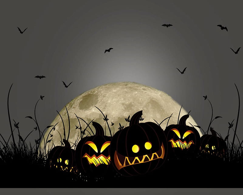 Happy Halloween, bat, birds, dark, horror, moon, night, pumpkin, scary, silhouette, HD wallpaper