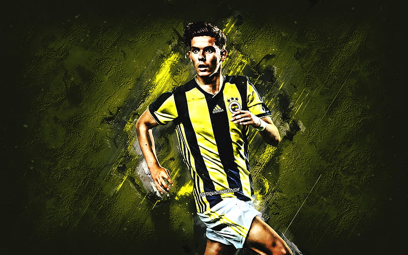 Ferdi Kadioglu, Fenerbahce, midfielder, yellow stone, portrait, famous footballers, football, dutch footballers, grunge, Turkey, HD wallpaper