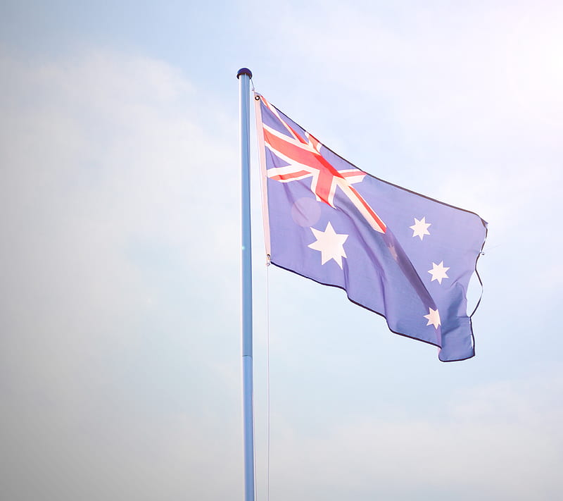 ustralia, aus, aussie, australian, blue, day, flag, pole, sun, wind, HD wallpaper