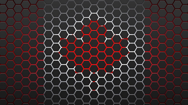 Red White Hexagon Shapes Black Background Abstract, HD wallpaper