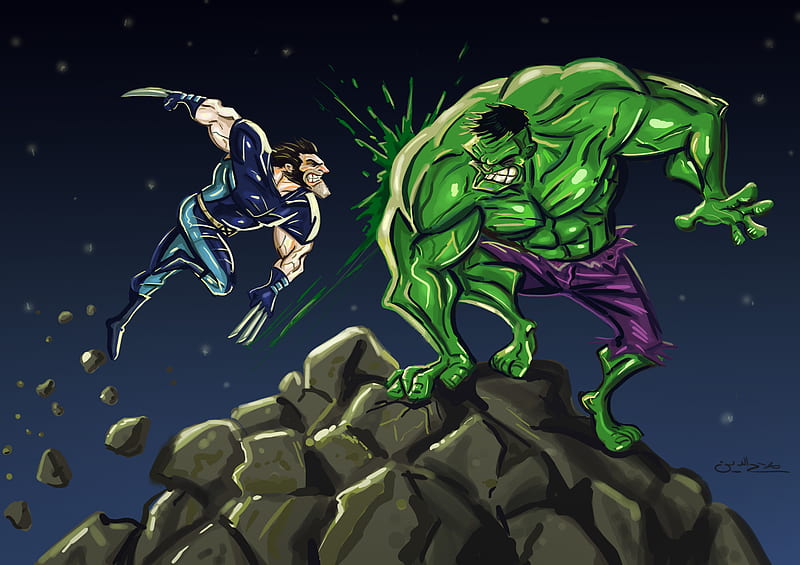 Hulk Vs Wolverine , hulk, wolverine, artwork, digital-art, artist, superheroes, behance, art, HD wallpaper