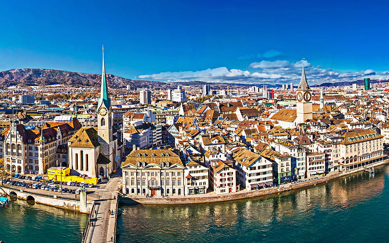 Zurich, cityscape, winter, old buildings, church, chapel, Switzerland, HD wallpaper