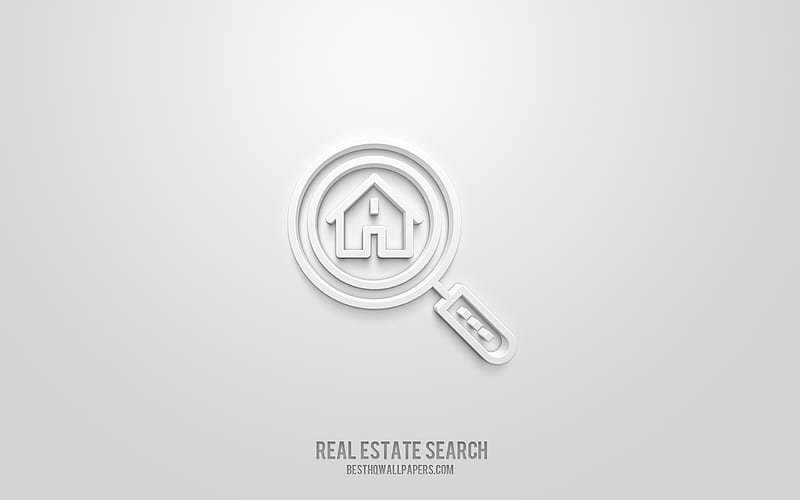 Real Estate Search 3d icon, white background, 3d symbols, Real Estate Search, Real Estate icons, 3d icons, Real Estate Search sign, Real Estate 3d icons, HD wallpaper