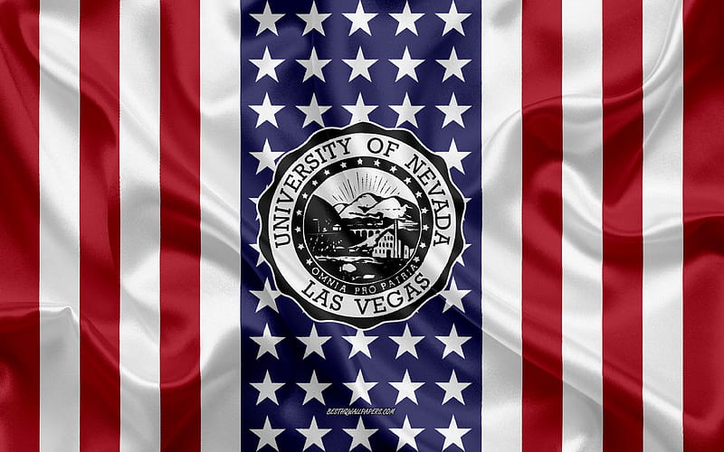 University of Nevada Las Vegas Emblem, American Flag, University of Nevada Las Vegas logo, Paradise, Nevada, USA, University of Nevada Las Vegas, HD wallpaper