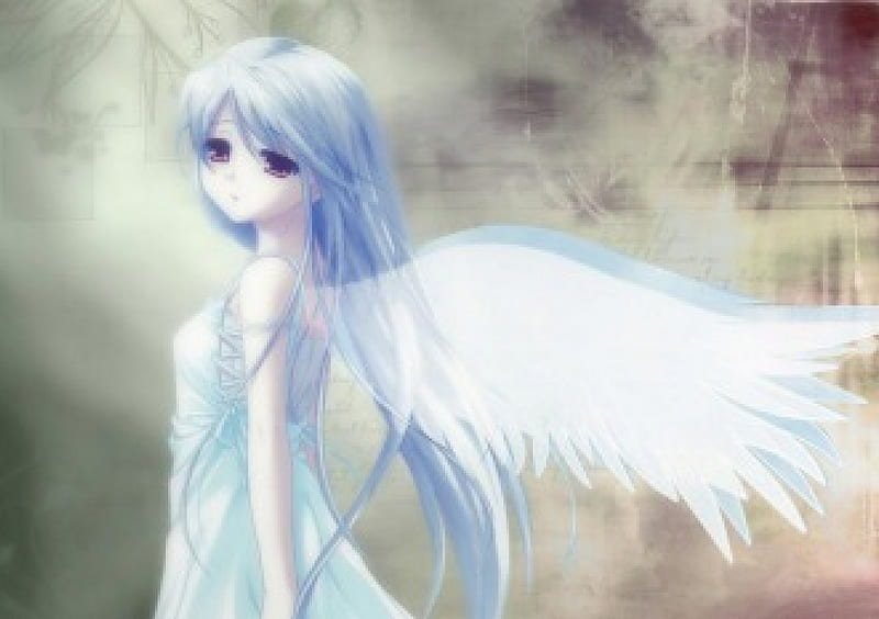 Pretty Anime Angel, pretty, wings, anime, angel, white hair, bonito ...