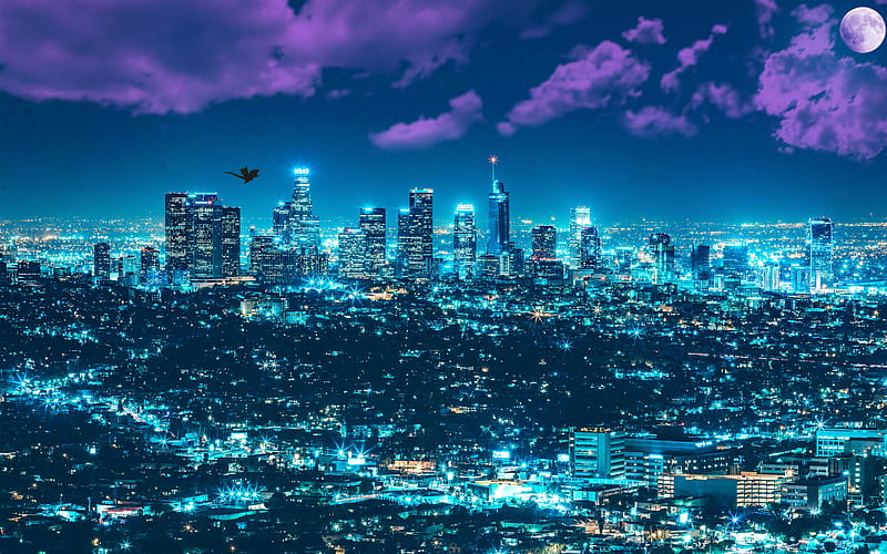 Los Angeles LA, skyscrapers, cityscape, metropolis, USA, night city, HD wallpaper