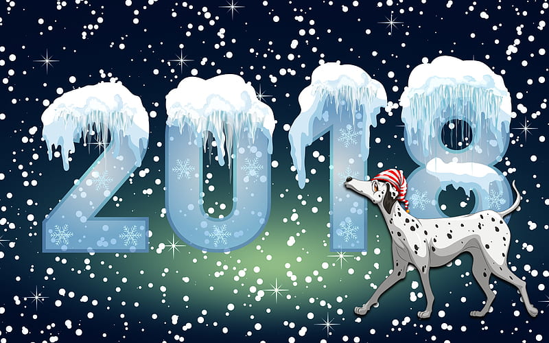 Happy New Year, 2018, year of the dog, snow, winter, 2018 concepts, HD wallpaper