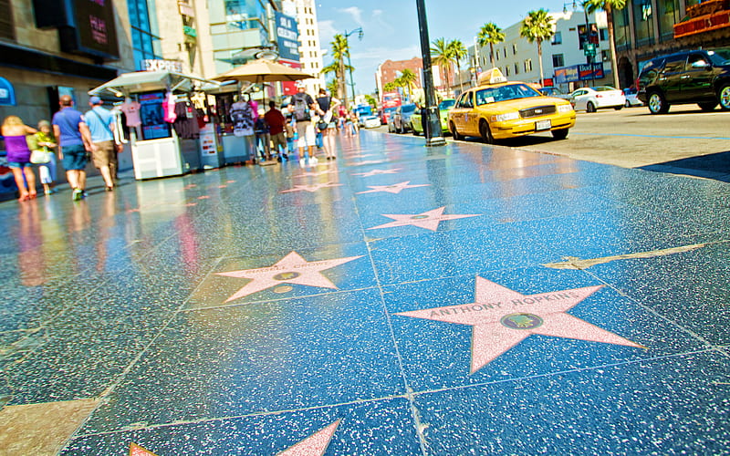Hollywood Walk of Fame Stars Alley, Hollywood, street, american cities, USA, America, Los Angeles, HD wallpaper