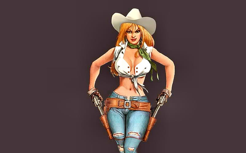 How Quick Are You.., art, female, hats, cowgirl, holsters, drawng, fun, women, NRA, pistols, digital, girls, blondes, western, style, HD wallpaper
