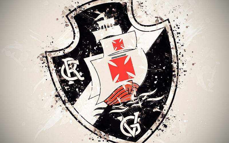 CR Vasco da Gama paint art, logo, creative, Brazilian football team, Brazilian Serie A, emblem, white background, grunge style, Rio de Janeiro, Brazil, football, HD wallpaper