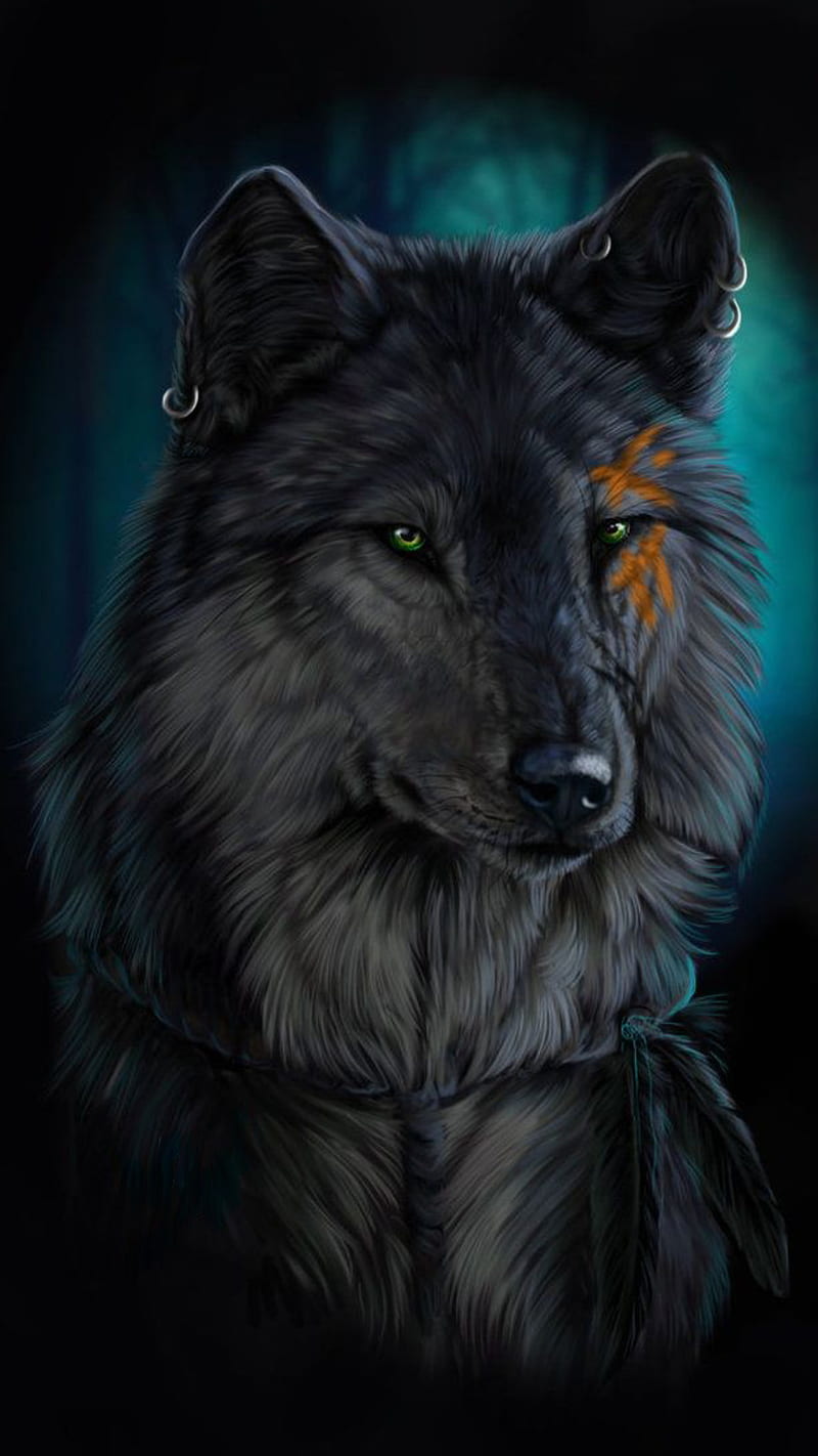 Wolf, animal, fantasy, piercing, HD phone wallpaper