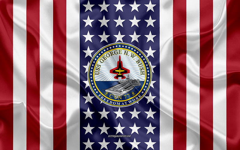 USS George H W Bush Emblem, CVN-77, American Flag, US Navy, USA, USS George H W Bush Badge, US warship, Emblem of the USS George H W Bush, HD wallpaper