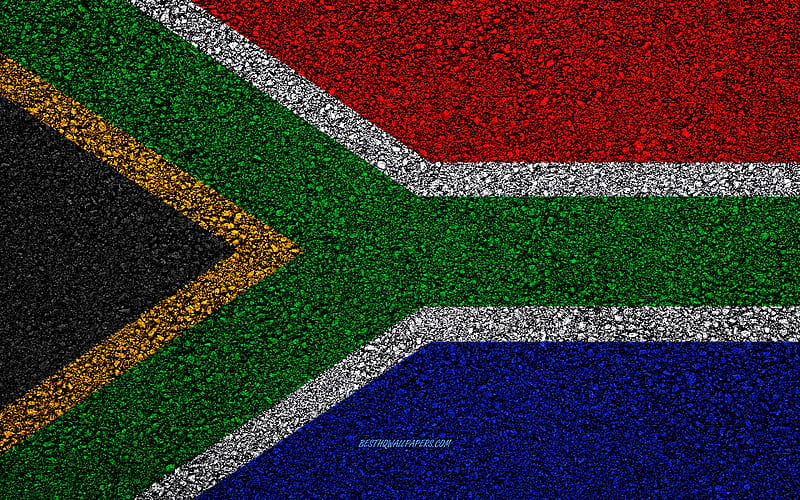 Flag of South Africa, asphalt texture, flag on asphalt, South Africa flag, Africa, South Africa, flags of African countries, HD wallpaper