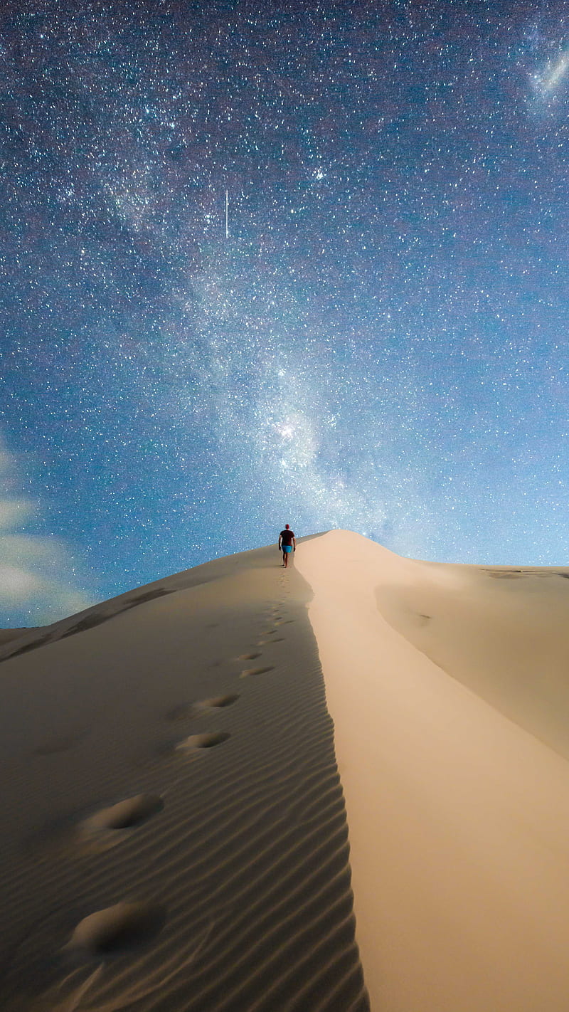 man Walking in the desert , sky, nature, dry, evening, HD phone wallpaper