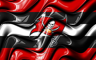 Tampa Bay Buccaneers flag red and black 3D waves, NFL, american football team, Tampa Bay Buccaneers logo, american football, Tampa Bay Buccaneers, HD wallpaper