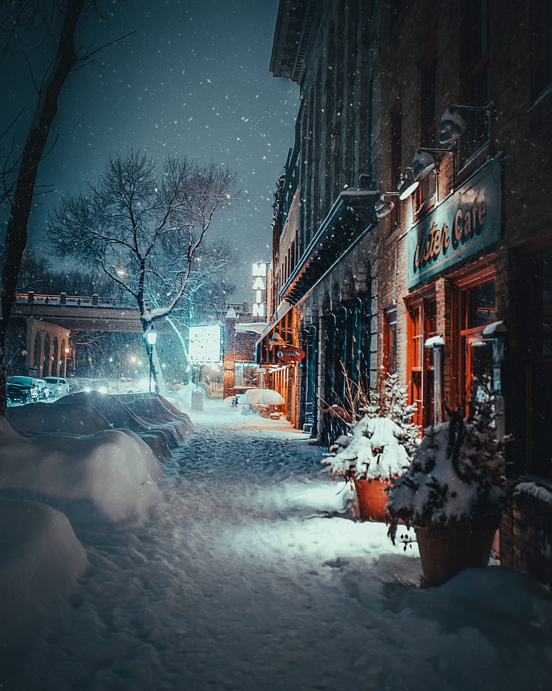 winter, town, urban, storm, blizzard, snow, buildings, City, HD phone wallpaper