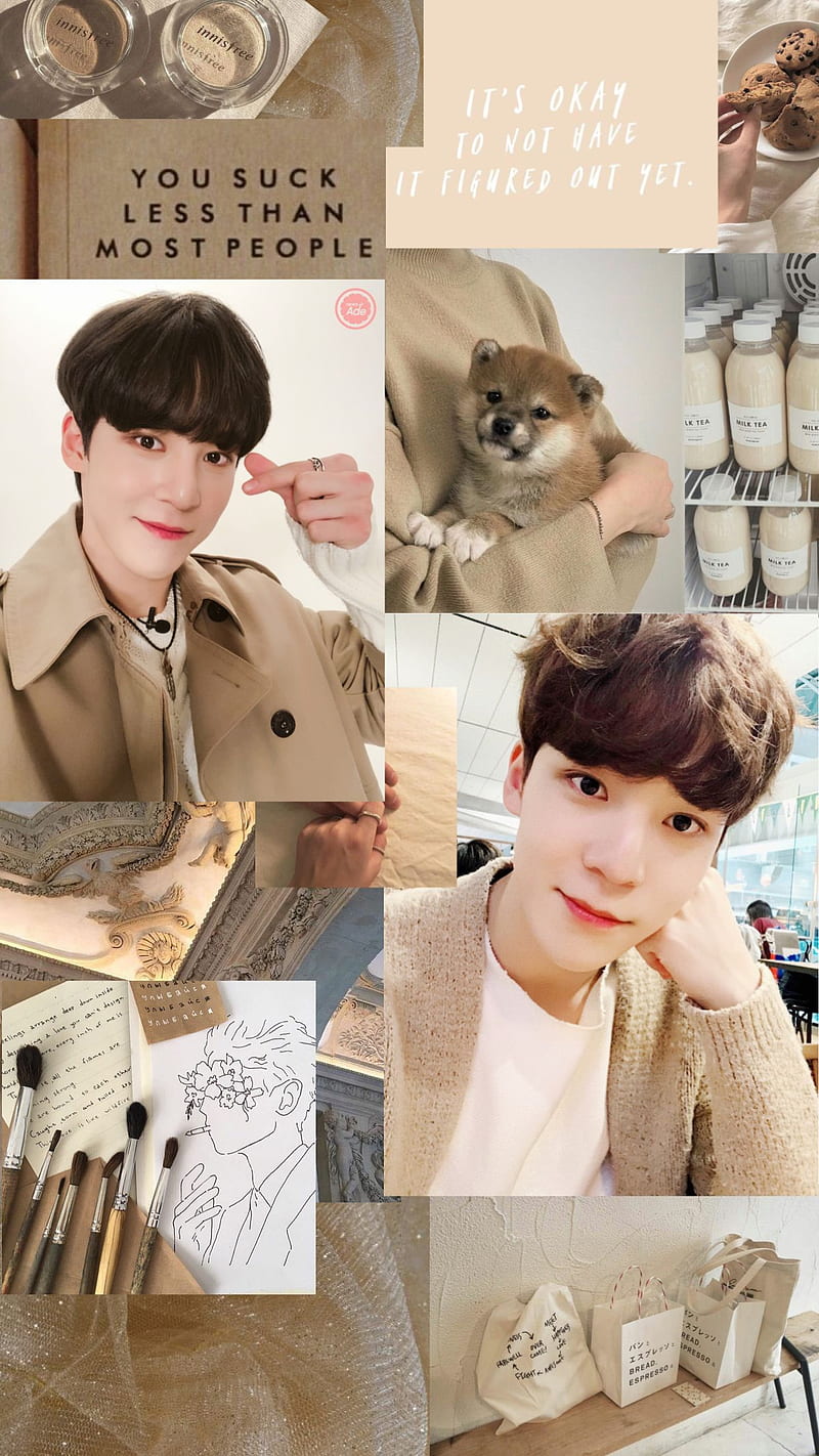 Yunho, ateez, boyfriend, brown, kpop, soft, HD phone wallpaper