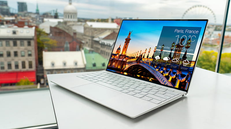 laptop on white table, HD wallpaper