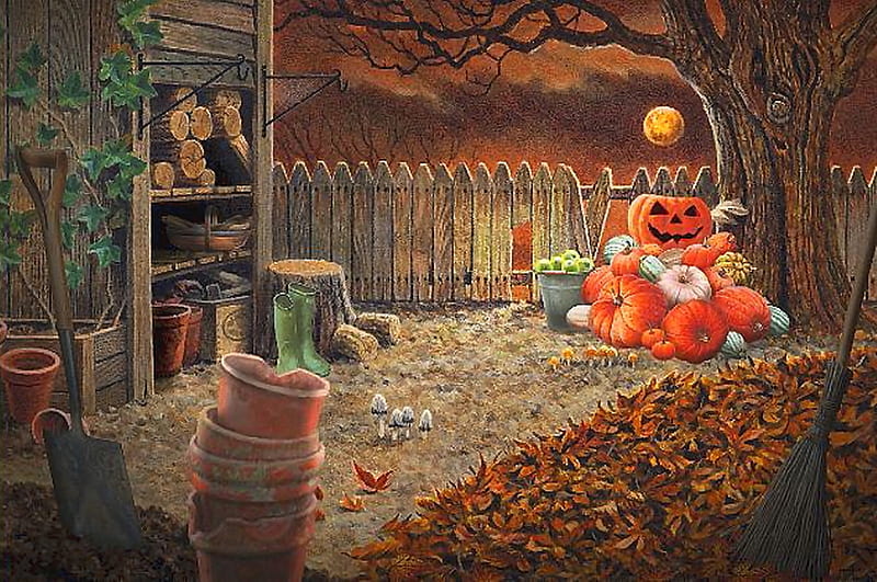 Happy Halloween !, lovely, happy halloween, halloween, bonito, splendor, pumpkin, peaceful, garden, night, HD wallpaper