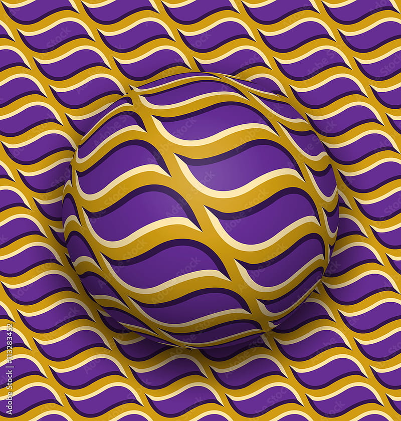 Ball rolls along surface. Abstract vector optical illusion illustration. Purple waves on golden pattern motion background. Tile of seamless . Stock Vector, HD phone wallpaper
