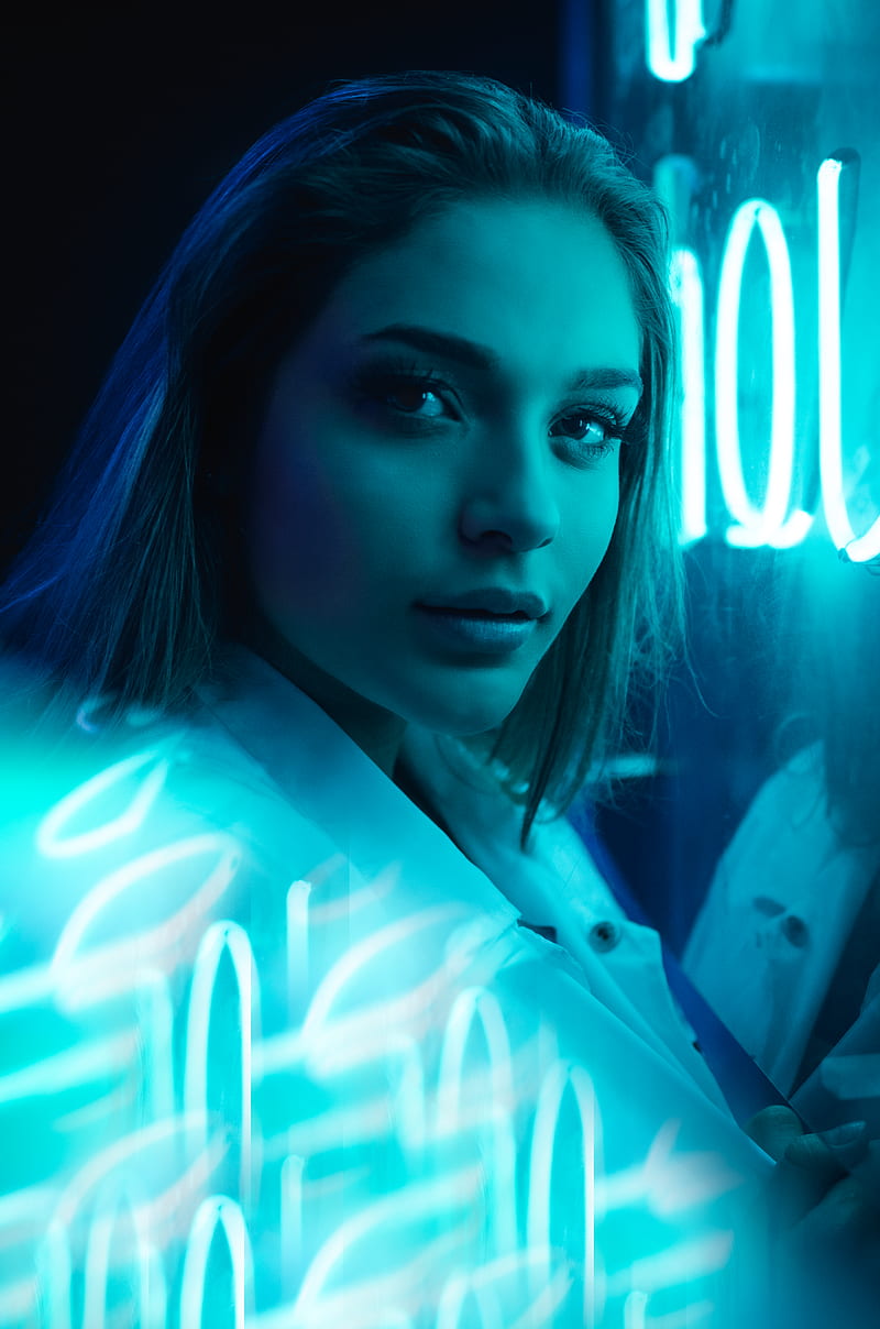 closeup of woman near neon light signage, HD phone wallpaper
