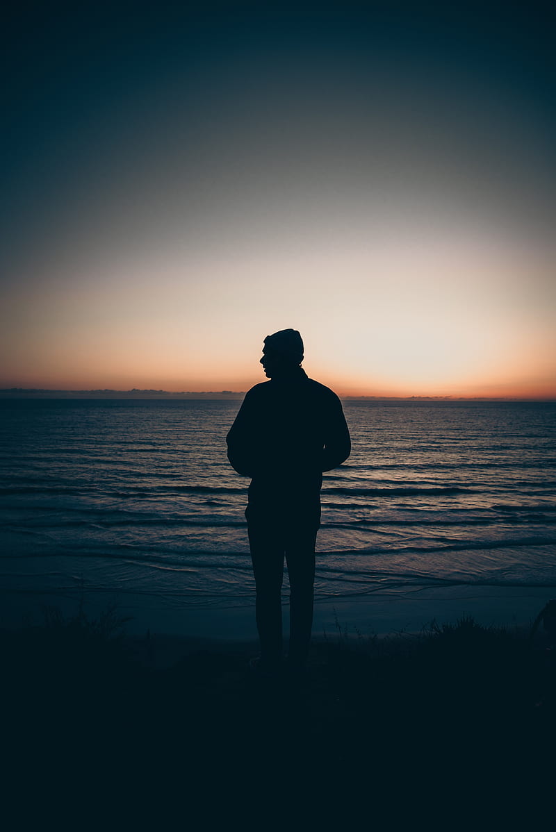 silhouette, loneliness, horizon, sunset, HD phone wallpaper