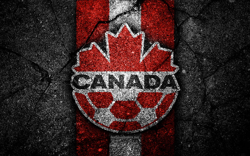 Canada national football team emblem, CONCACAF, grunge, North America, asphalt texture, soccer, Canada, logo, North American national teams, black stone, Canadian football team, HD wallpaper