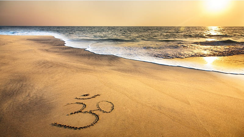 Om Symbol At Beach Sand Ocean, HD wallpaper