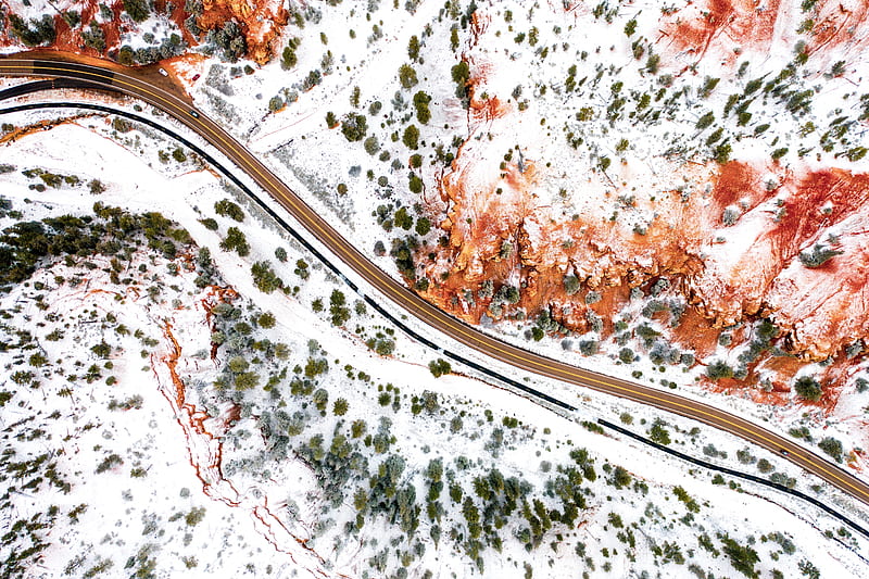 Aerial graphy Winter Road , aerial, road, graphy, winter, HD wallpaper